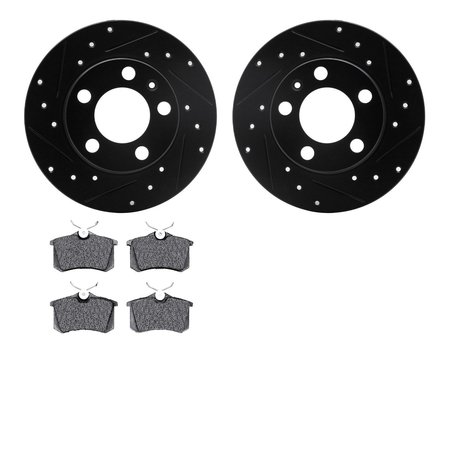 DYNAMIC FRICTION CO 8302-74008, Rotors-Drilled and Slotted-Black with 3000 Series Ceramic Brake Pads, Zinc Coated 8302-74008